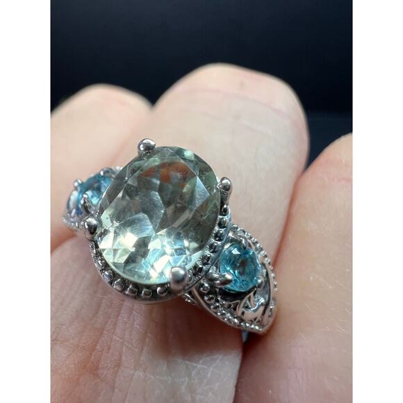 Prasiolite and apatite ring in platinum over copper size 8 - Picture 3 of 16